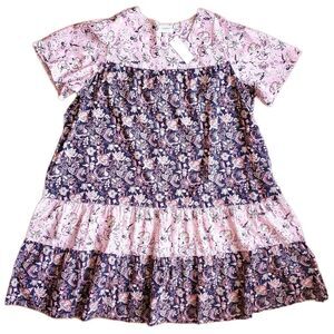 National Tiered Floral Dress 3X Pink Blue Floral 100% Cotton Peasant Cottage